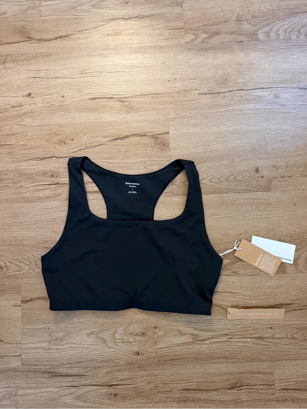 Reformation Black Scoop Neck Racerback Sports Bra
